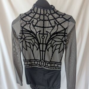 Dance Costume - Sheer Black And Grey Embellished Mesh Bodysuit